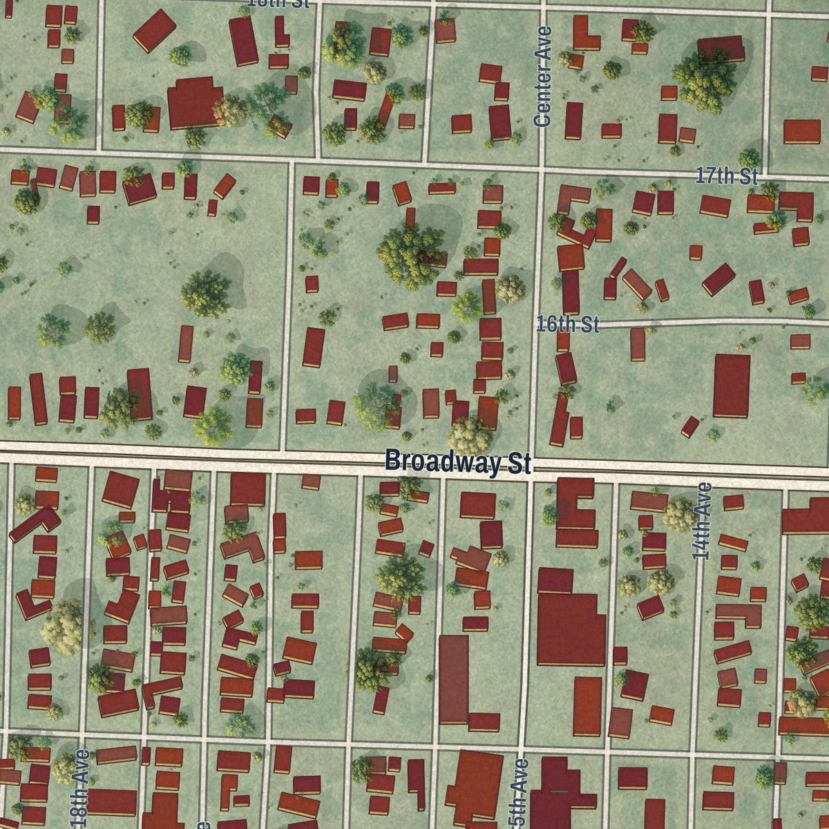 Close-up of the map of Mitchell, Nebraska print showing street and building detail