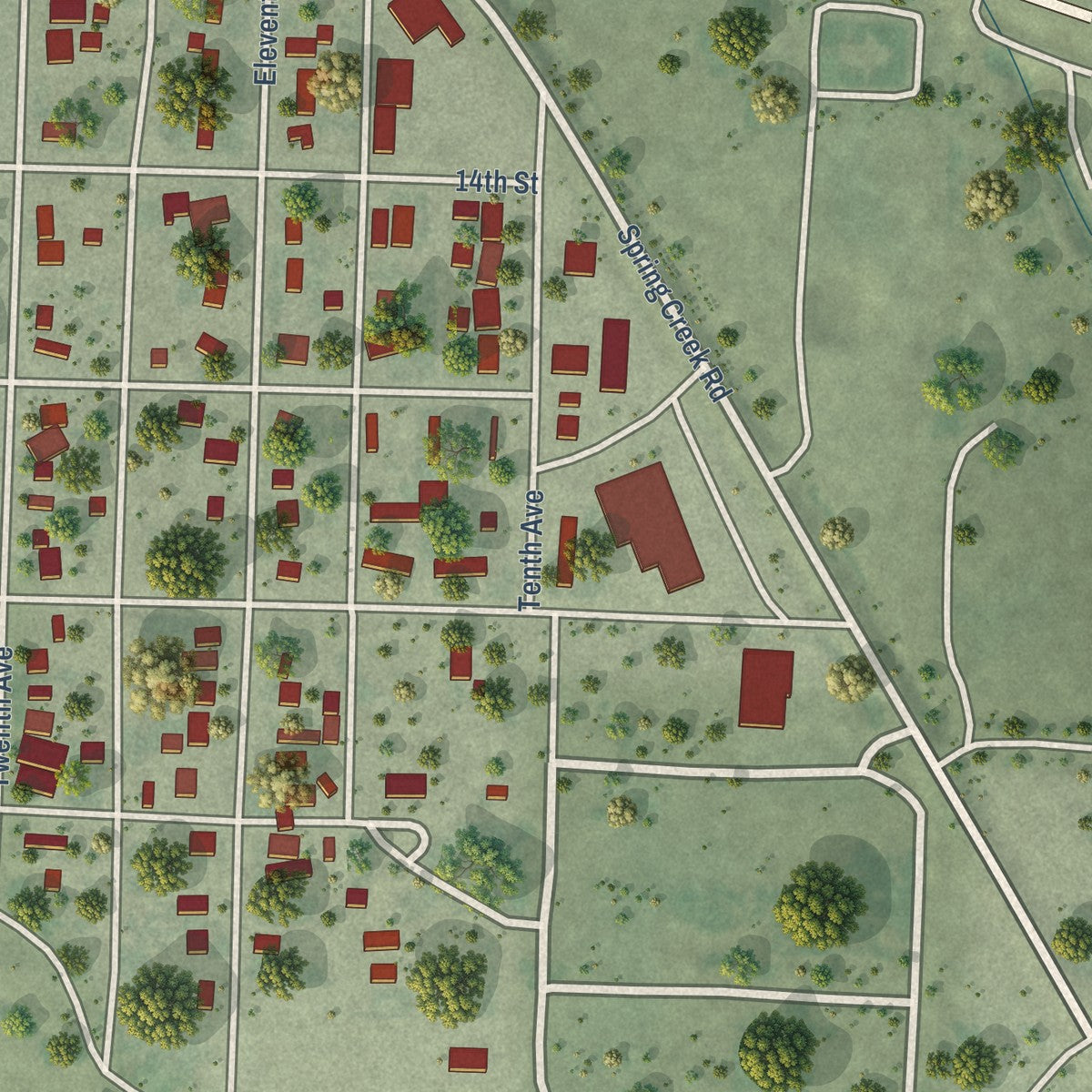 Second close-up of the map of Mitchell, Nebraska print showing more streets and buildings