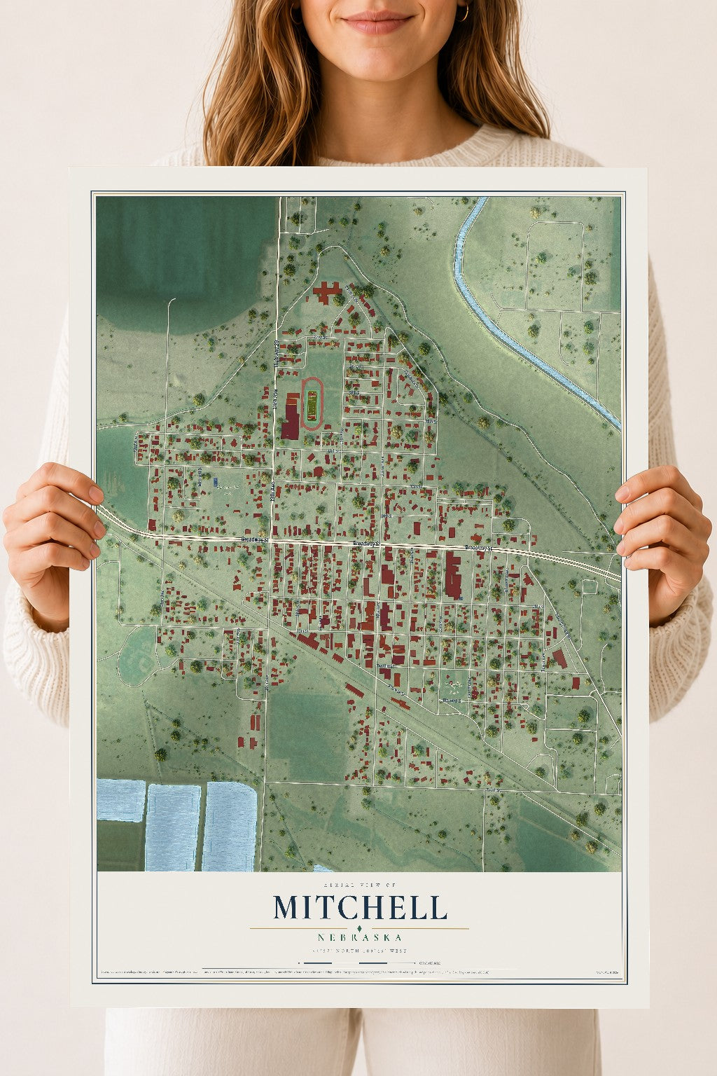Map of Mitchell, Nebraska, 18 x 24 inch unframed archival matte print