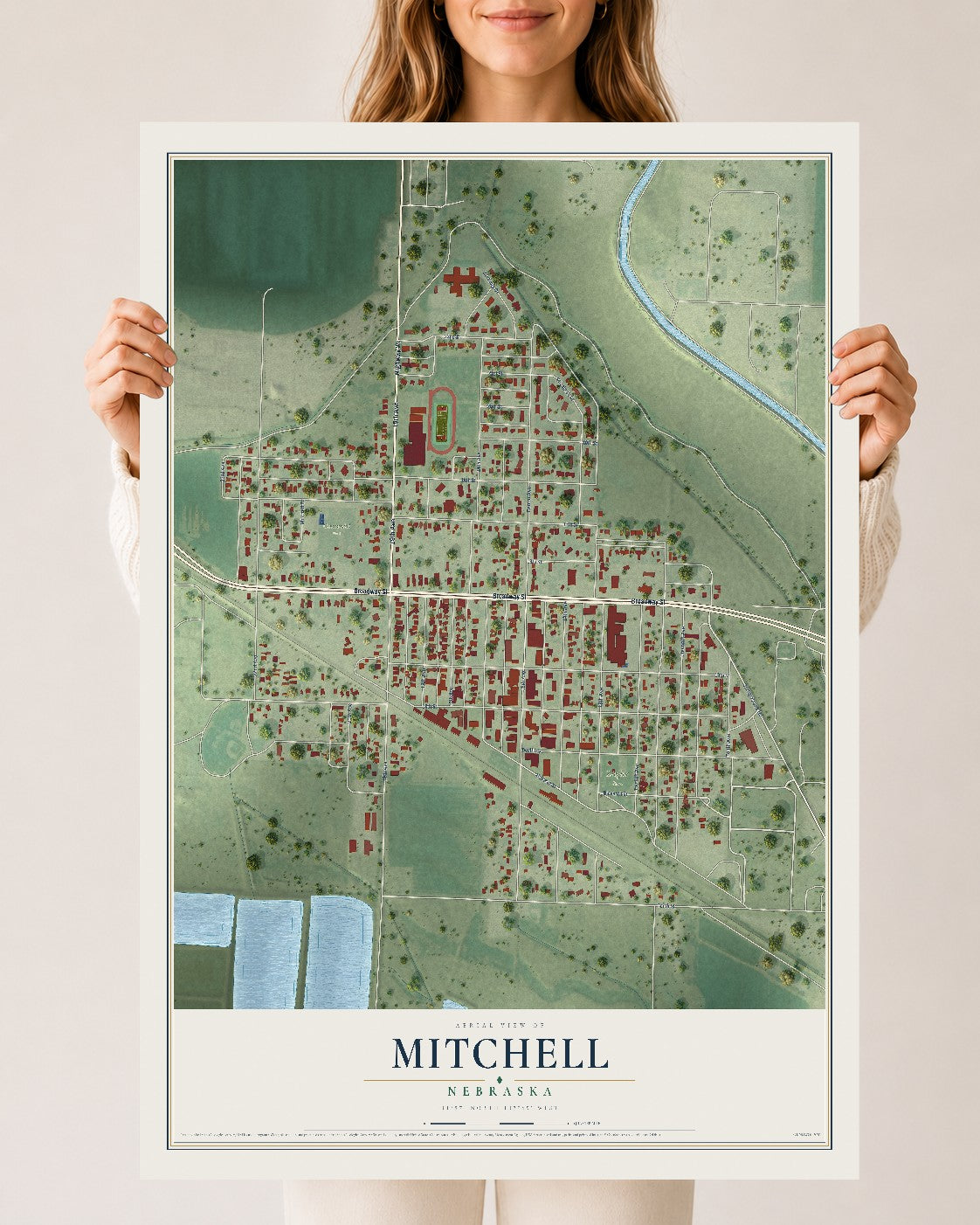 Map of Mitchell, Nebraska, 24 x 36 inch unframed archival matte print