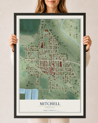 Map of Mitchell, Nebraska, 24 x 36 inch print in a black wood frame