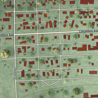 Close-up of the map of Monroe, Nebraska print showing street and building detail