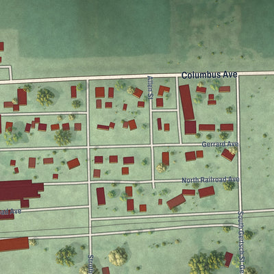 Second close-up of the map of Monroe, Nebraska print showing more streets and buildings