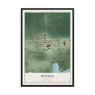 Map of Monroe, Nebraska, 12 x 18 inch print in a black wood frame