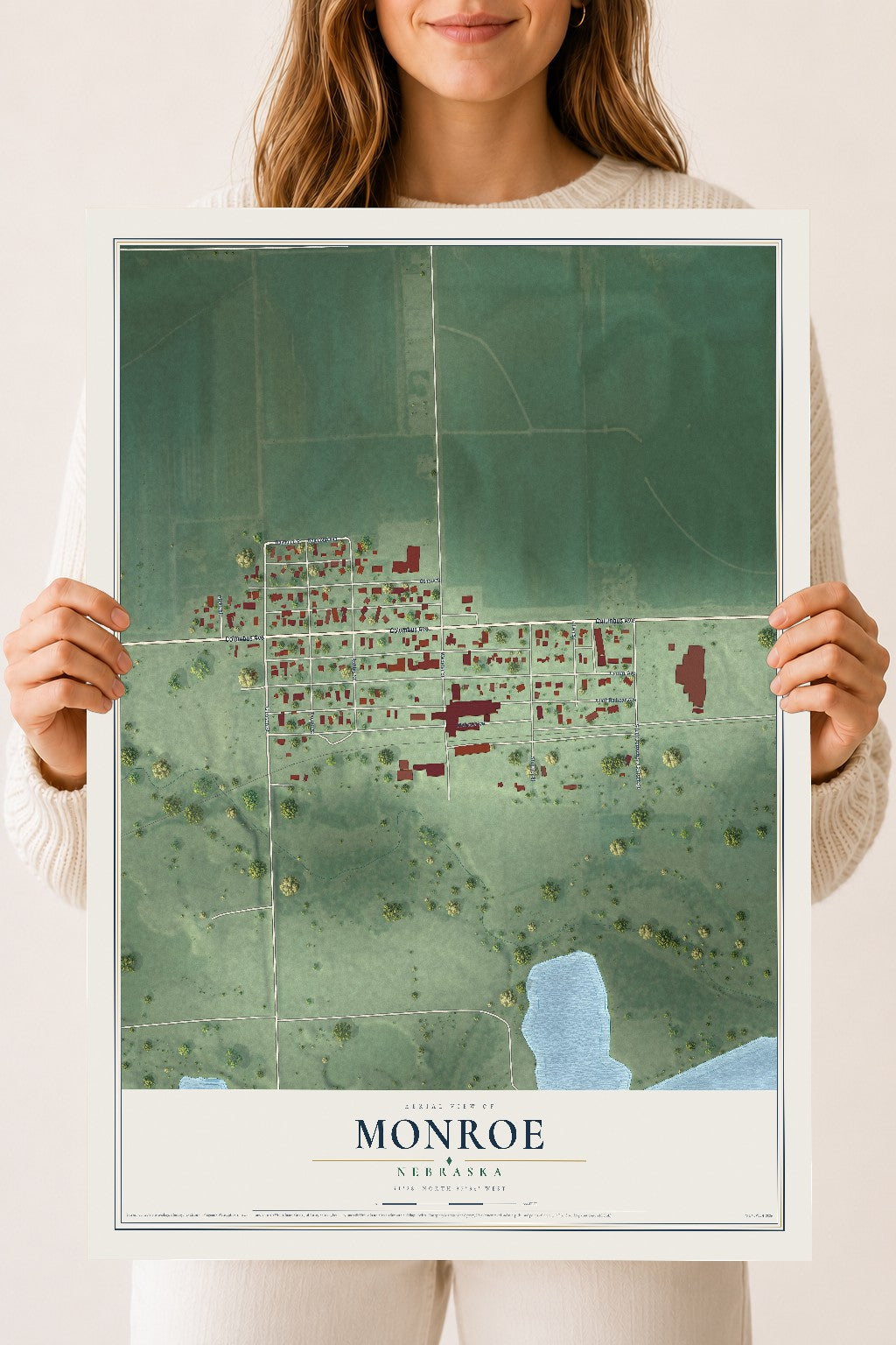 Map of Monroe, Nebraska, 18 x 24 inch unframed archival matte print