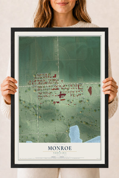 Map of Monroe, Nebraska, 18 x 24 inch print in a black wood frame