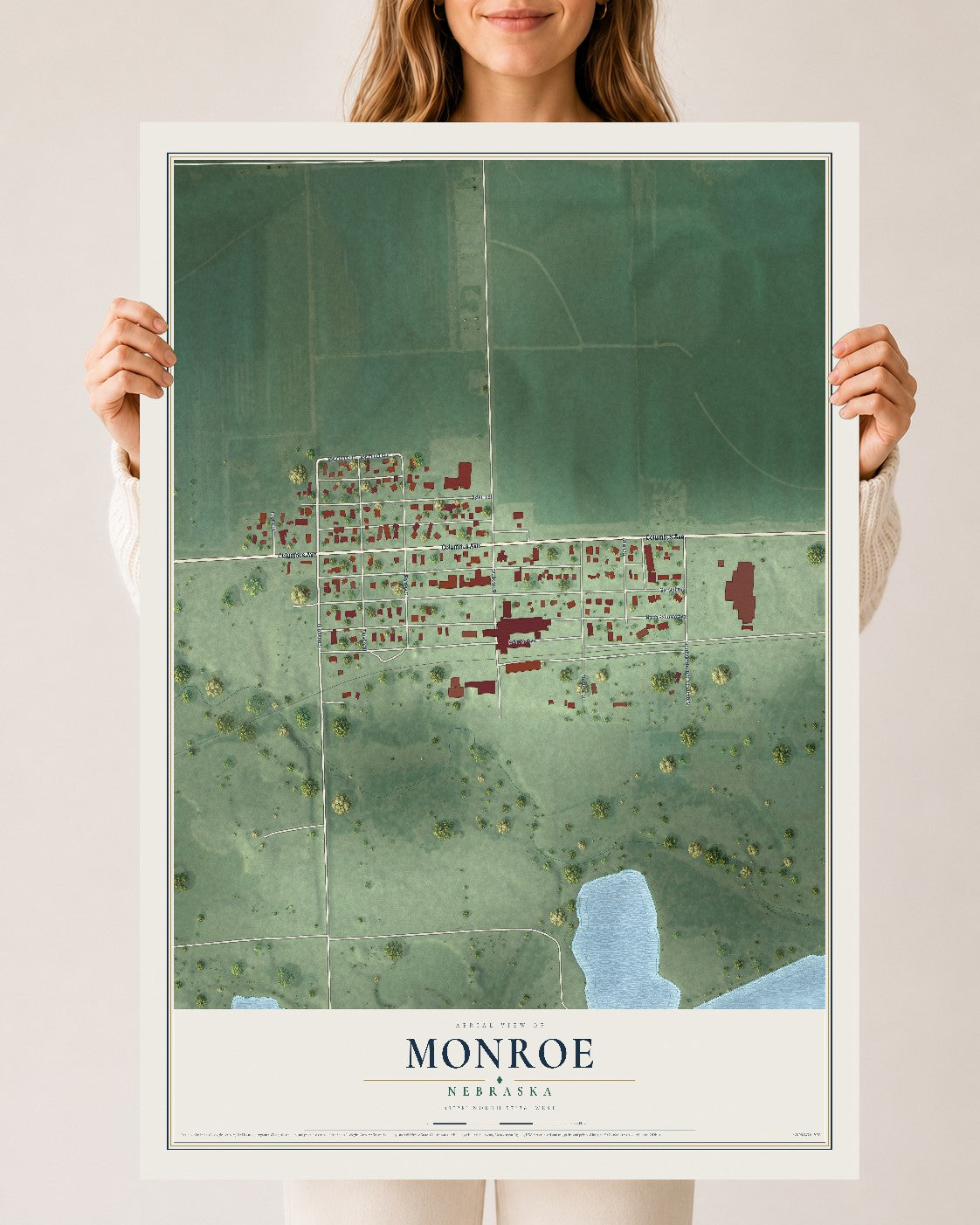 Map of Monroe, Nebraska, 24 x 36 inch unframed archival matte print