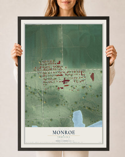 Map of Monroe, Nebraska, 24 x 36 inch print in a black wood frame