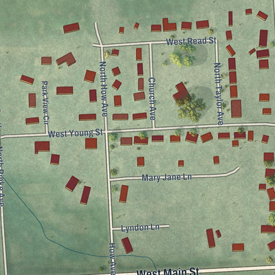 Second close-up of the map of Murray, Nebraska print showing more streets and buildings