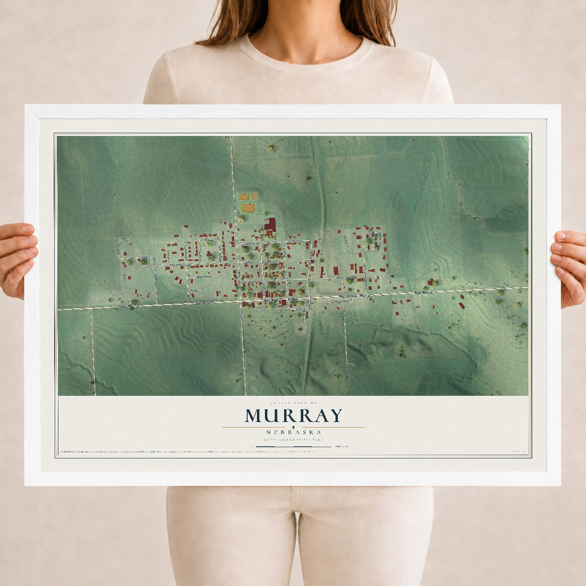 Map of Murray, Nebraska, 18 x 24 inch print in a white wood frame