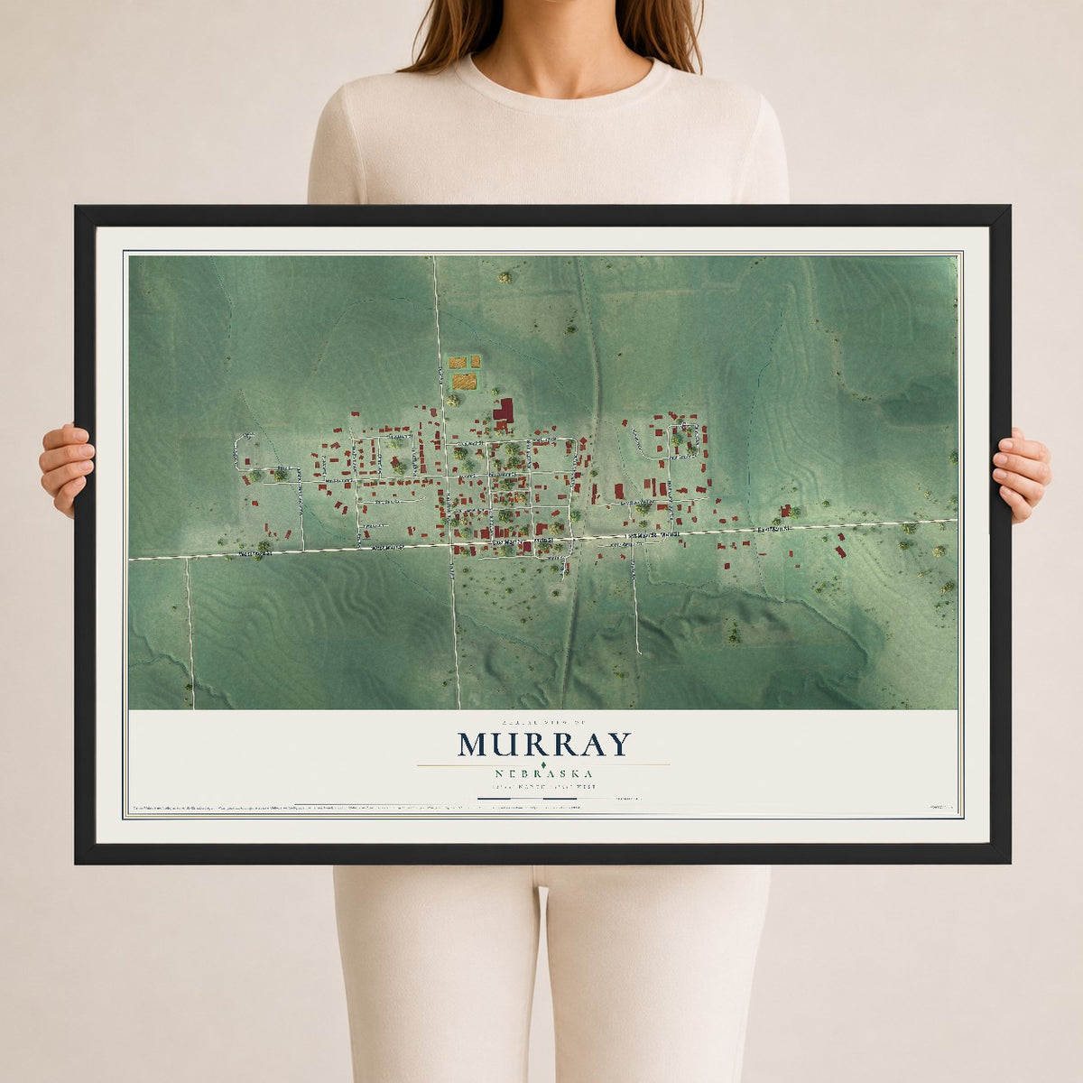 Map of Murray, Nebraska, 24 x 36 inch print in a black wood frame