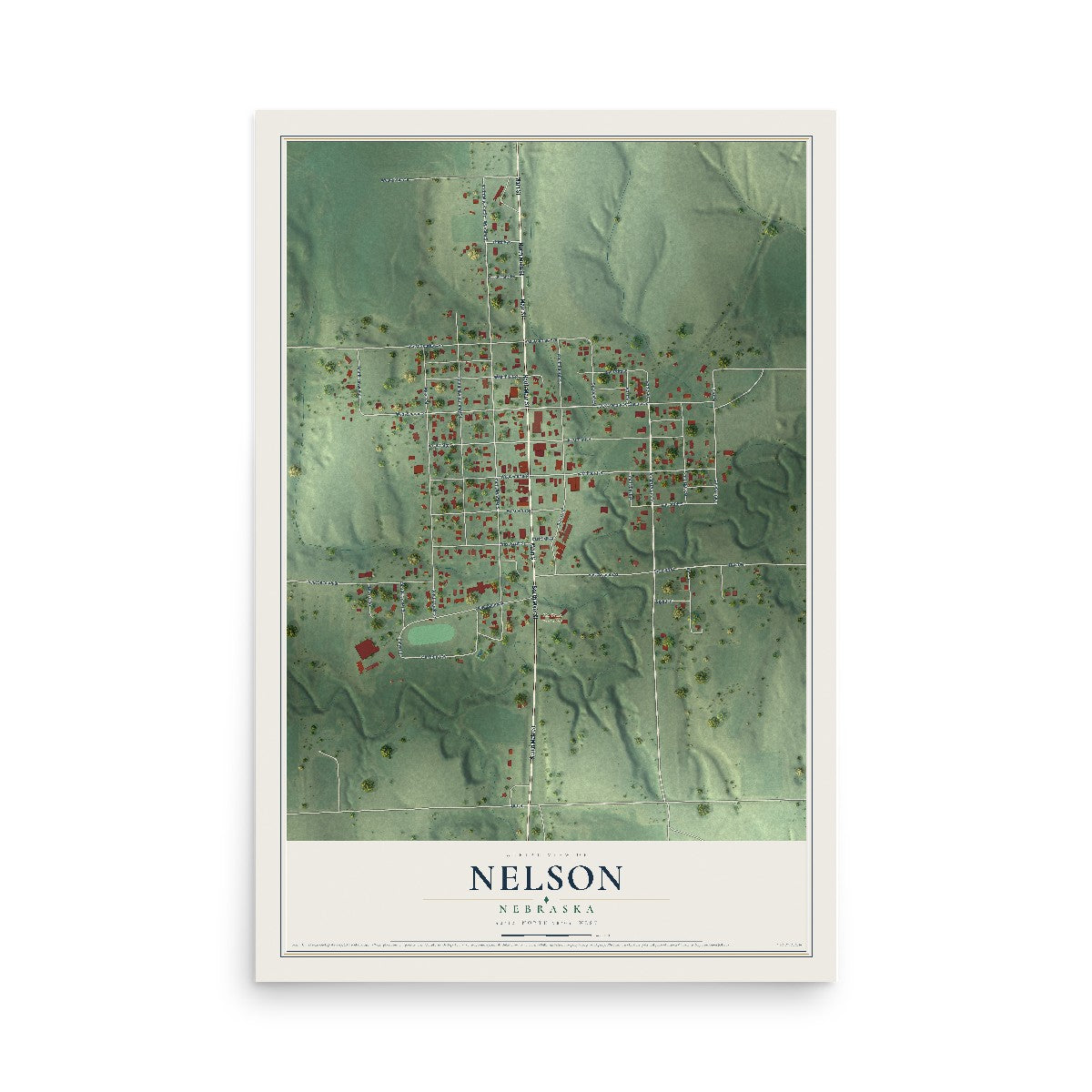 Map of Nelson, Nebraska, 12 x 18 inch unframed archival matte print