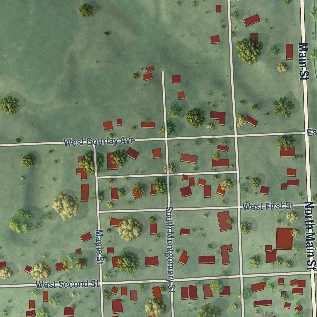 Second close-up of the map of Nelson, Nebraska print showing more streets and buildings