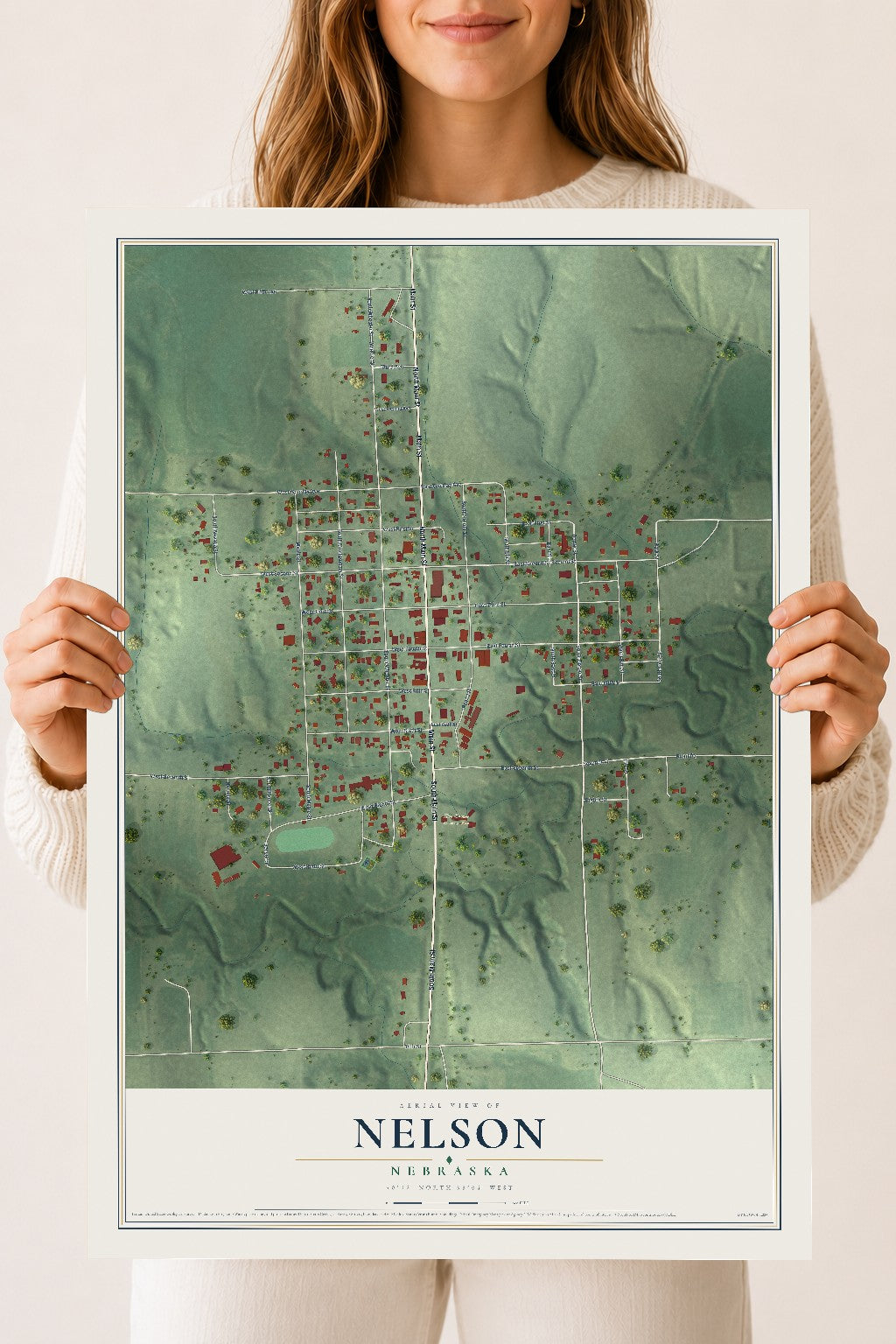 Map of Nelson, Nebraska, 18 x 24 inch unframed archival matte print