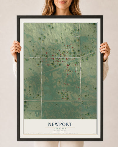 Map of Newport, Nebraska, 24 x 36 inch print in a black wood frame