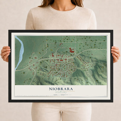 Map of Niobrara, Nebraska, 12 x 18 inch print in a black wood frame