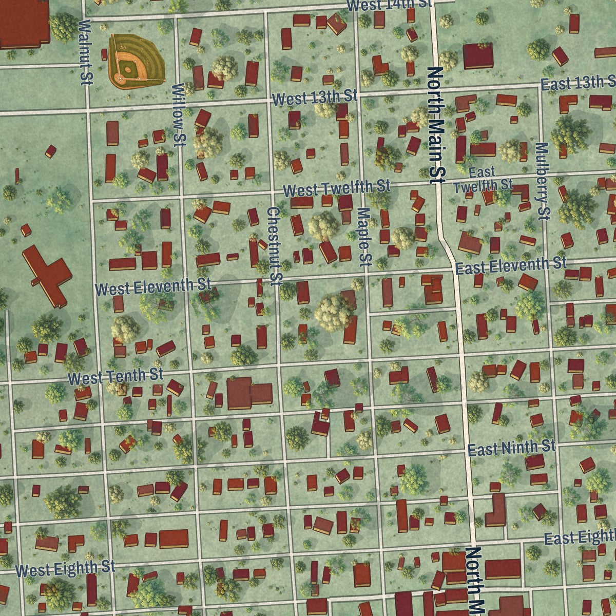 Close-up of the map of North Bend, Nebraska print showing street and building detail