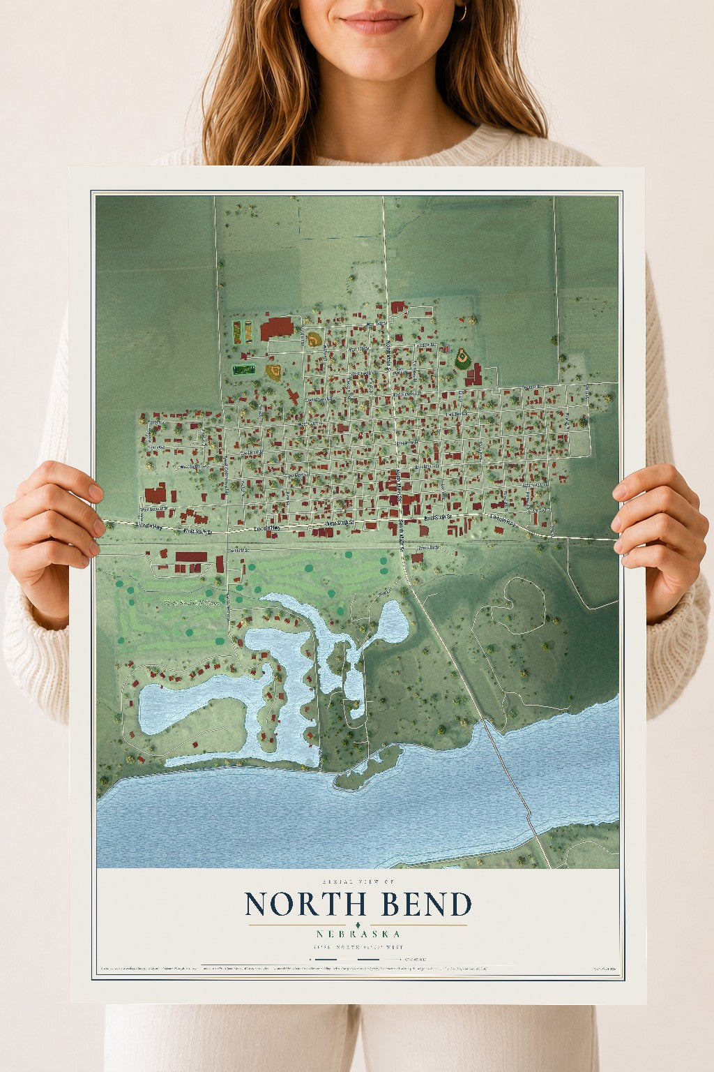 Map of North Bend, Nebraska, 18 x 24 inch unframed archival matte print