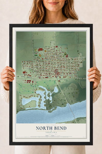 Map of North Bend, Nebraska, 18 x 24 inch print in a black wood frame