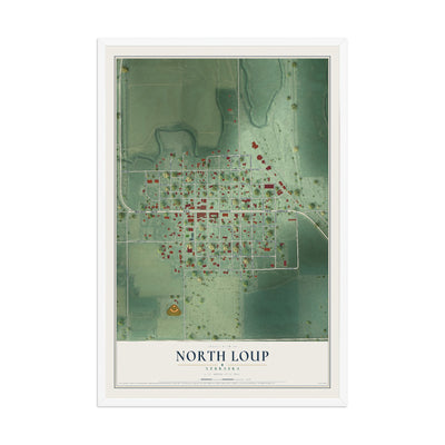 Map of North Loup, Nebraska, 12 x 18 inch print in a white wood frame
