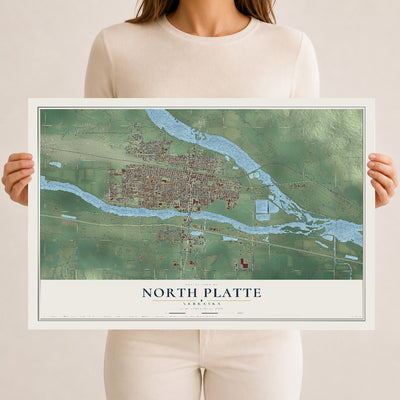 Map of North Platte, Nebraska, 12 x 18 inch unframed archival matte print