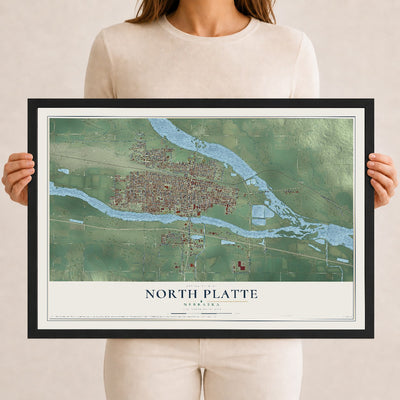 Map of North Platte, Nebraska, 12 x 18 inch print in a black wood frame