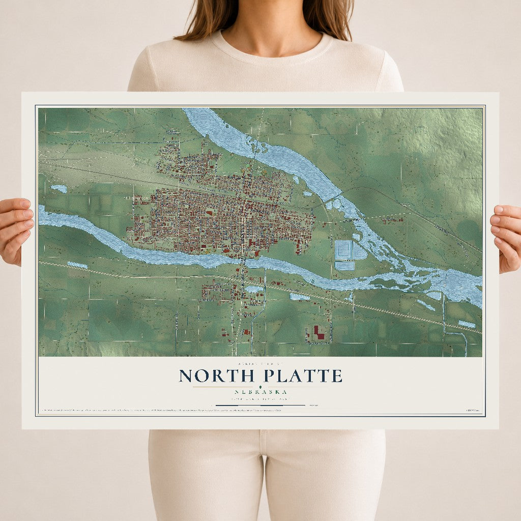 Map of North Platte, Nebraska, 18 x 24 inch unframed archival matte print