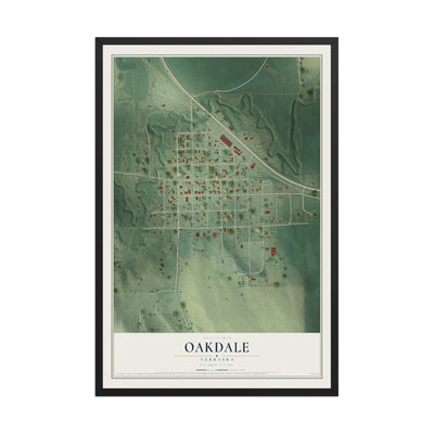 Map of Oakdale, Nebraska, 12 x 18 inch print in a black wood frame