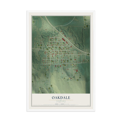 Map of Oakdale, Nebraska, 12 x 18 inch print in a white wood frame