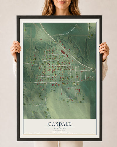 Map of Oakdale, Nebraska, 24 x 36 inch print in a black wood frame
