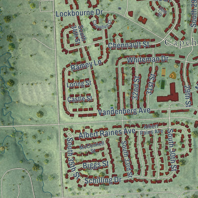 Close-up of the map of Offutt AFB, Nebraska print showing street and building detail
