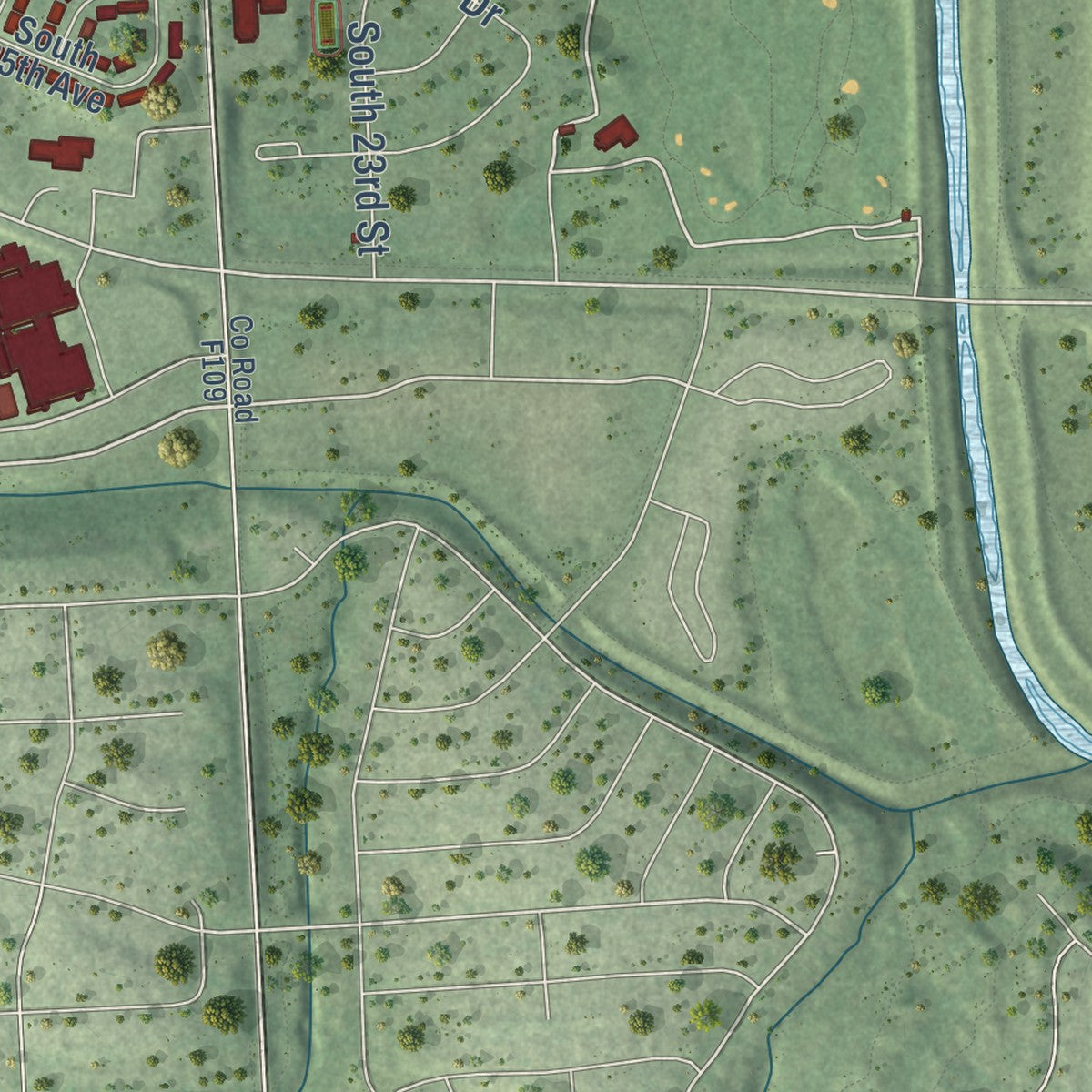 Second close-up of the map of Offutt AFB, Nebraska print showing more streets and buildings