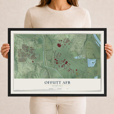 Map of Offutt AFB, Nebraska, 12 x 18 inch print in a black wood frame