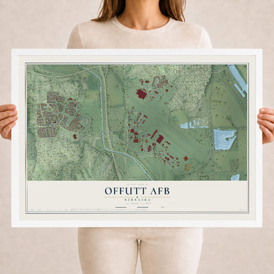 Map of Offutt AFB, Nebraska, 18 x 24 inch print in a white wood frame