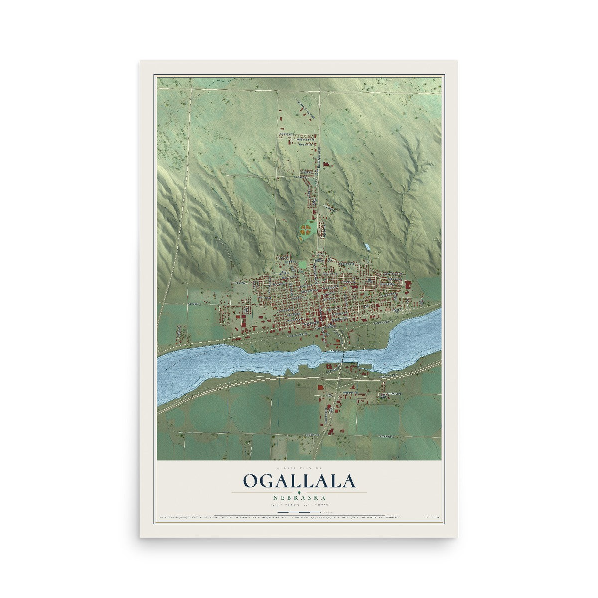Map of Ogallala, Nebraska, 12 x 18 inch unframed archival matte print