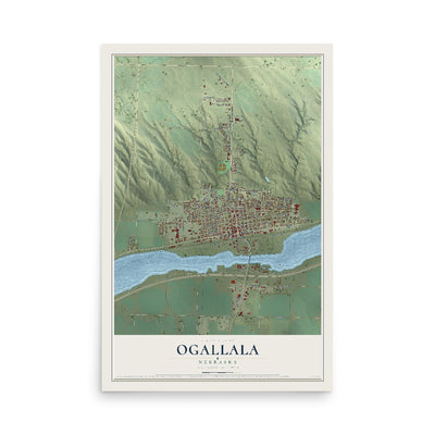 Map of Ogallala, Nebraska, 12 x 18 inch unframed archival matte print