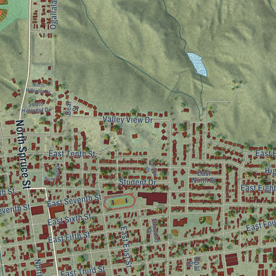 Close-up of the map of Ogallala, Nebraska print showing street and building detail