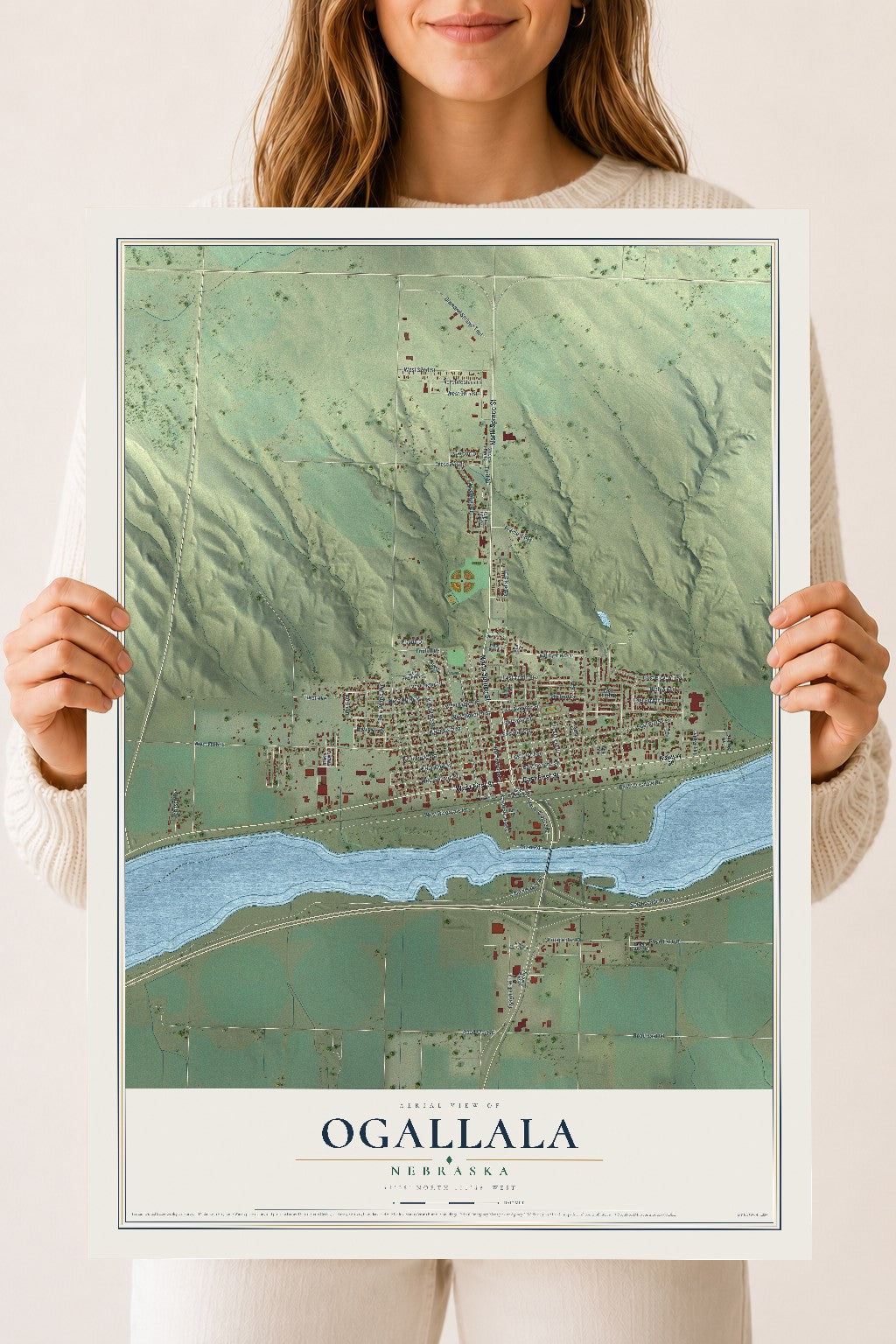 Map of Ogallala, Nebraska, 18 x 24 inch unframed archival matte print