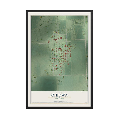 Map of Ohiowa, Nebraska, 12 x 18 inch print in a black wood frame