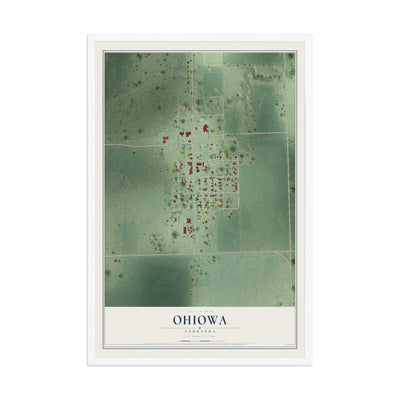 Map of Ohiowa, Nebraska, 12 x 18 inch print in a white wood frame