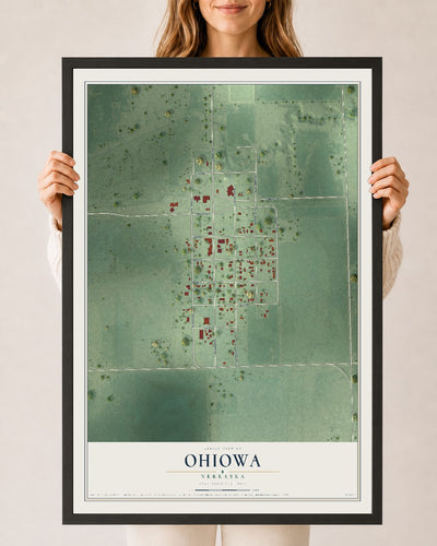 Map of Ohiowa, Nebraska, 24 x 36 inch print in a black wood frame
