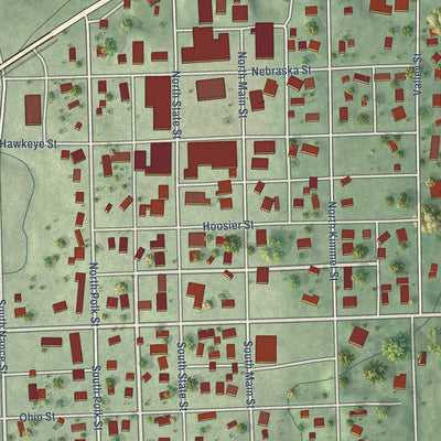 Close-up of the map of Osceola, Nebraska print showing street and building detail