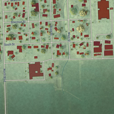 Second close-up of the map of Osceola, Nebraska print showing more streets and buildings