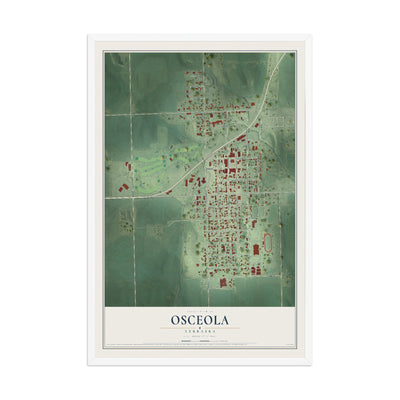 Map of Osceola, Nebraska, 12 x 18 inch print in a white wood frame