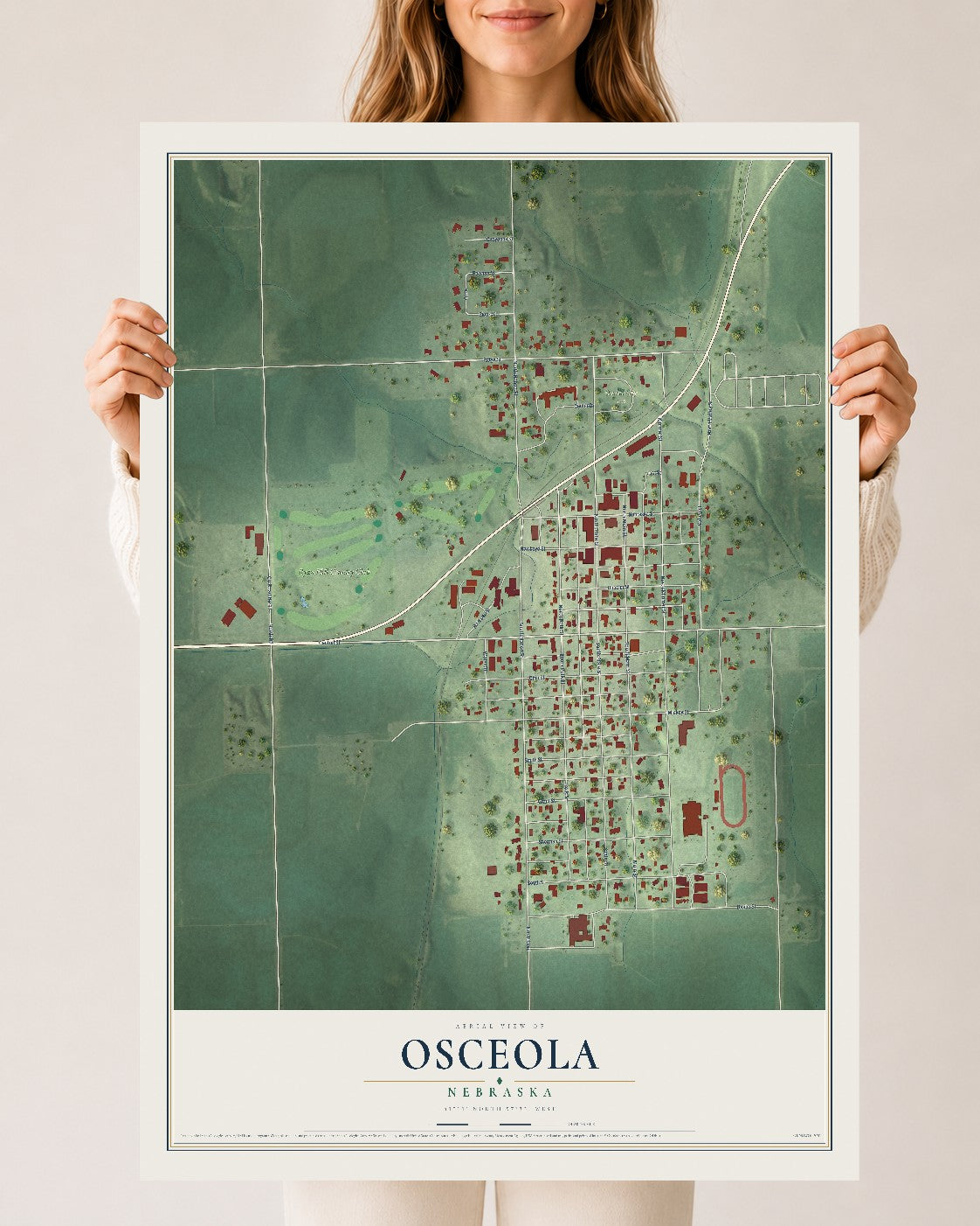 Map of Osceola, Nebraska, 24 x 36 inch unframed archival matte print