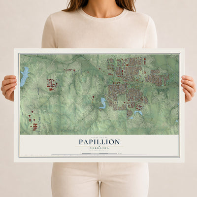 Map of Papillion, Nebraska, 12 x 18 inch unframed archival matte print