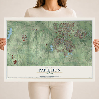 Map of Papillion, Nebraska, 18 x 24 inch unframed archival matte print