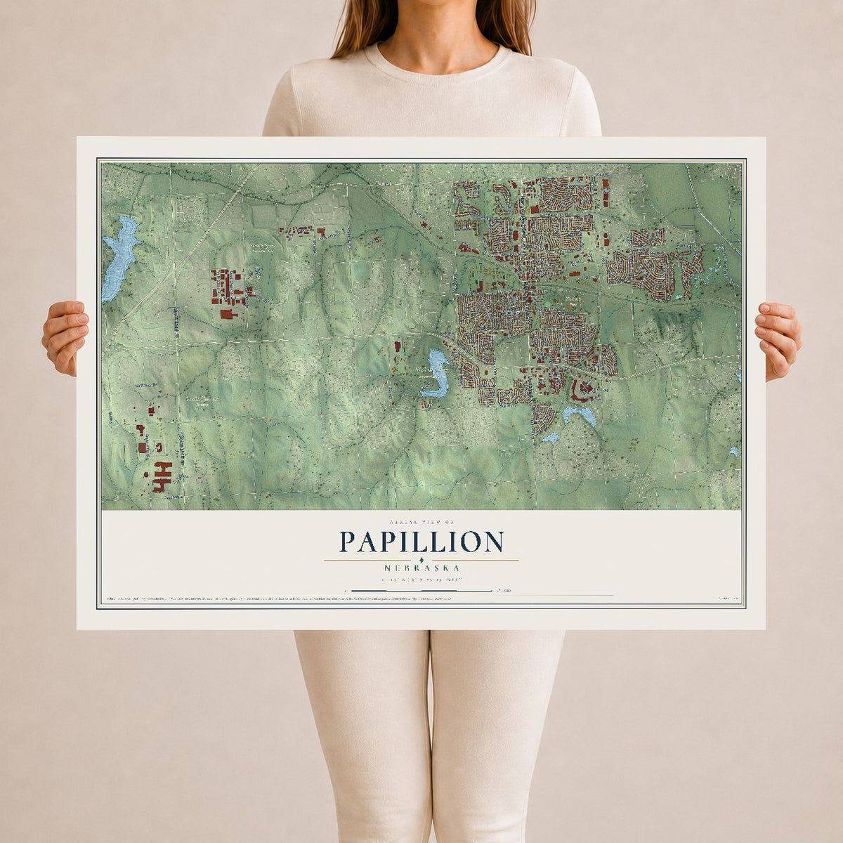 Map of Papillion, Nebraska, 24 x 36 inch unframed archival matte print