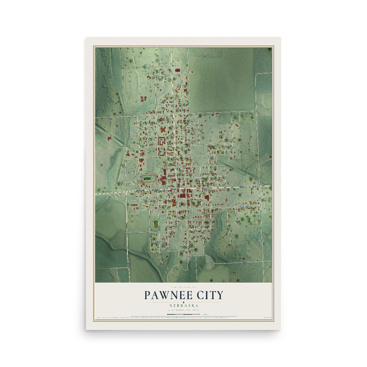 Map of Pawnee City, Nebraska, 12 x 18 inch unframed archival matte print