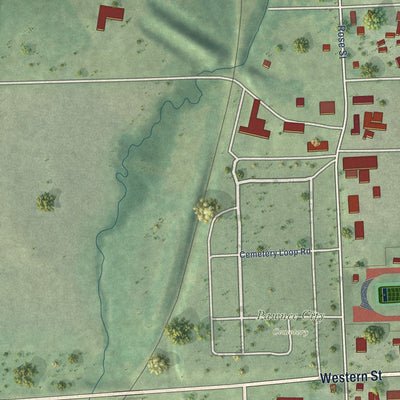 Second close-up of the map of Pawnee City, Nebraska print showing more streets and buildings